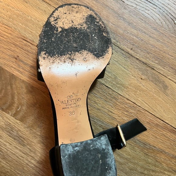 Valentino Black Leather Soul Rockstud Ankle Strap Block Heel Sandals Size 38 - Picture 16 of 16